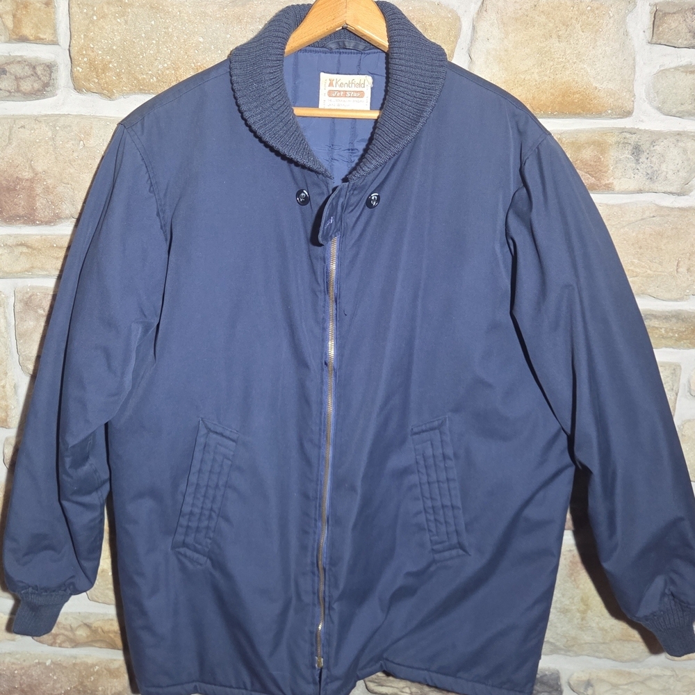 Vintage Kentfield Jet Star Navy Jacket Quilted Lining Men's XL Made in Korea